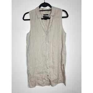 Tahari Shirt Medium Beige 100% Hemp Sleeveless Button Front Tunic minimalist